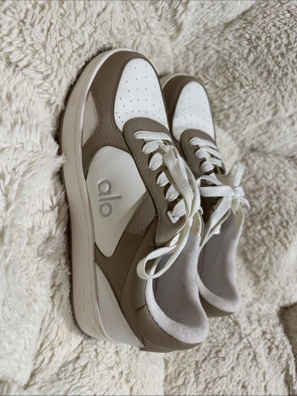 ALO Yoga Taupe and White Low-Top Lace-Up Sneakers